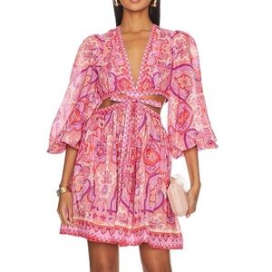 Zimmermann Pink Paisley Cutout V-Neck Mini Dress